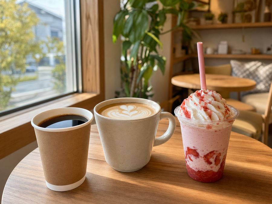 ドリップコーヒー、ラテ、季節のドリンクをイメージしたおすすめメニュー紹介画像