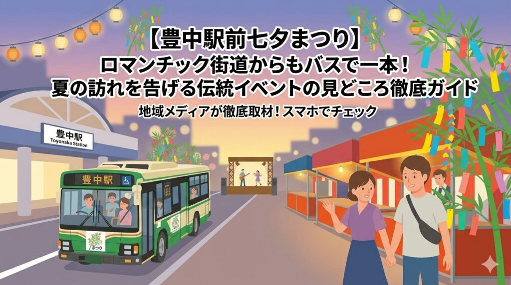 ロマンチック街道沿いから豊中駅へ向かう阪急バスの爽やかなイメージイラスト