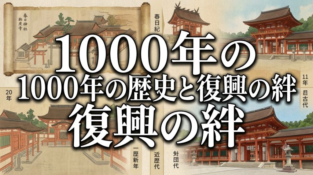 1000年の歴史を持つ豊中市宮山町の春日神社の由緒と、安部摂津守による復興をイメージした画像